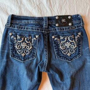 Miss Me Blue Embroidered Low Rise Jeans
